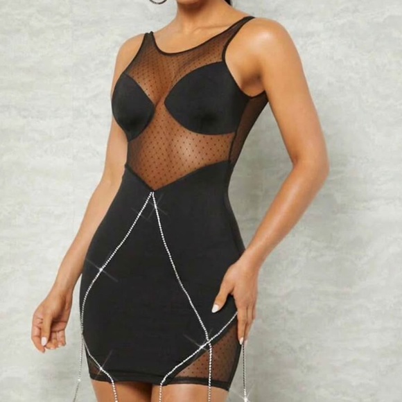 🇺🇸Elegant Black Mesh Bodycon Dress - Picture 1 of 5